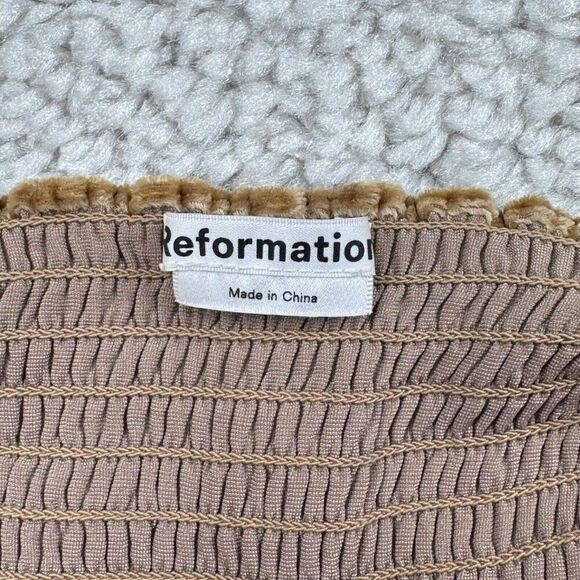 Refornation Mallory Crushed Velvet Top Gold Reyes - Picture 6 of 11